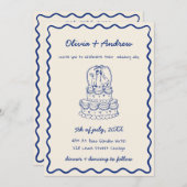 手お洒落ファンキー引きフォトケーキ結婚ー 招待状 (正面/裏面)