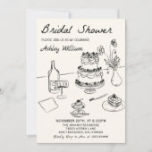 手お洒落ファンキー引きブライダルシャワー 招待状 (正面)