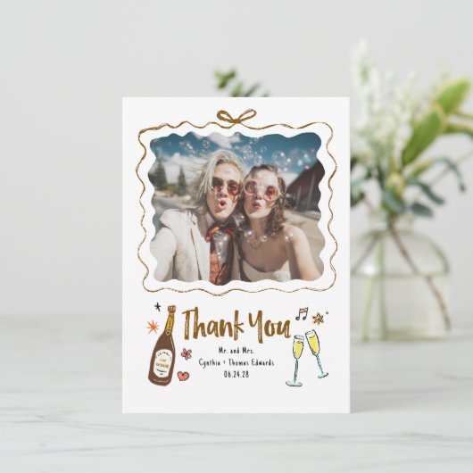 手お洒落ファンキー引き結婚の写真 サンキューカード (スタンド正面)