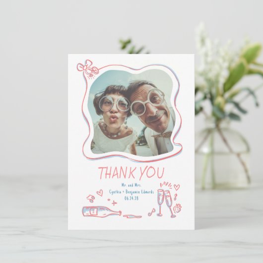 手お洒落ファンキー引き結婚の写真 サンキューカード (スタンド正面)