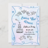 手お洒落ファンキー引き結婚式の日付を保存 招待状 (正面)