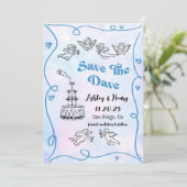 手お洒落ファンキー引き結婚式の日付を保存 招待状 (スタンド正面)