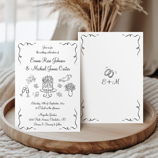 手お洒落モダン引き結婚の 招待状