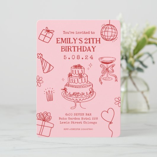 手お洒落予測できなファンキースケッチ誕生日 招待状 (スタンド正面)