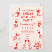 手お洒落予測できなファンキースケッチ誕生日 招待状 (正面)