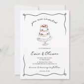 手お洒落予測できな引きさくらんぼケーキ結婚ー 招待状 (正面)