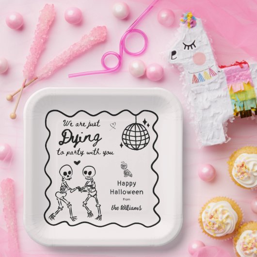 手お洒落予測できな引きスケルトンのハロウィーン ペーパープレート (パーティー)