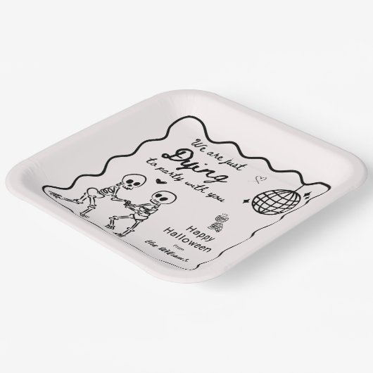 手お洒落予測できな引きスケルトンのハロウィーン ペーパープレート (傾斜あり)