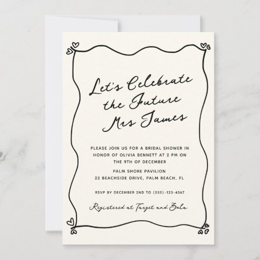 手お洒落予測できな引きブライダルシャワー 招待状 (正面)