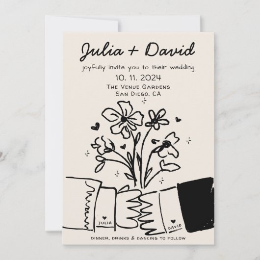 手お洒落予測できな書フローラ結婚の 招待状 (正面)