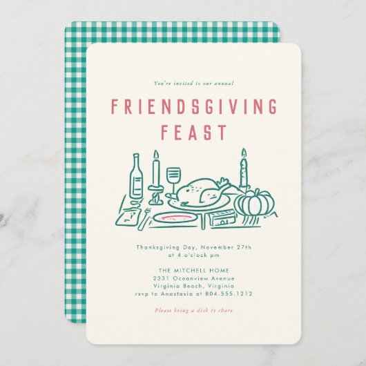 手お洒落交図解入りの、写真付きの友会 招待状 (正面/裏面)