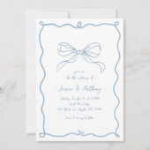 手お洒落引きおもしろいフランスのブルー結婚ズ 招待状 (正面)
