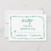 手お洒落引きオリーブグリーンフレームRSVPカード 出欠カード (正面)