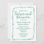 手お洒落引きオリーブグリーンリハーサルディナー 招待状 (正面)