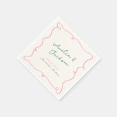 手お洒落引きグリーンとピンク結婚のナプキン スタンダードカクテルナプキン (角)