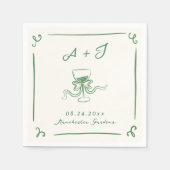 手お洒落引きグリーンボウ結婚ズ スタンダードカクテルナプキン (正面)