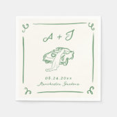手お洒落引きグリーンヴィンテージカー結婚ズ スタンダードカクテルナプキン (正面)