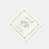 手お洒落引きグリーンヴィンテージカー結婚ズ スタンダードカクテルナプキン (角)