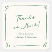 手お洒落引きグリーン結婚の感謝 スクエアシール (正面)