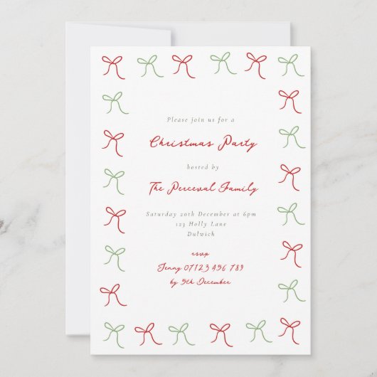 手お洒落引きコケット弓クリスマスパーティー 招待状 (正面)