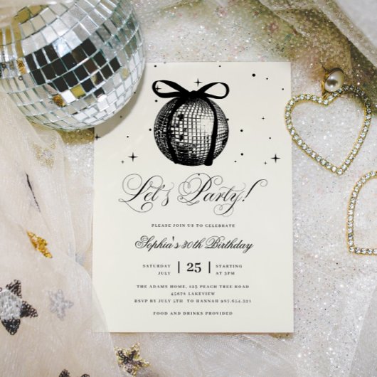 手お洒落引きディスコボール任意の年齢誕生日 招待状