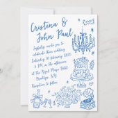 手お洒落引きドードルフランスのスタイル結婚ズ 招待状 (正面)