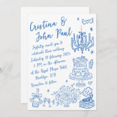 手お洒落引きドードルフランスのスタイル結婚ズ 招待状 (正面/裏面)