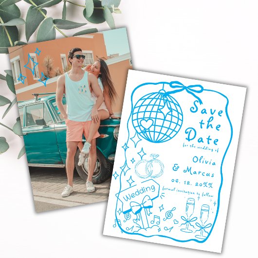 手お洒落引きドードルブルー結婚ズ セーブザデート