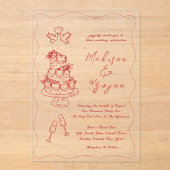 手お洒落引きドードル結婚ズ アクリル招待状 (正面)