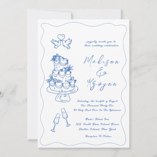 手お洒落引きドードル結婚ズ 招待状 (正面)