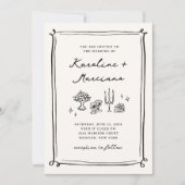 手お洒落引きド結婚ードルのQRコード 招待状 (正面)