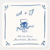 手お洒落引きネイビーブルーボウ結婚ズ スクエアシール (正面)