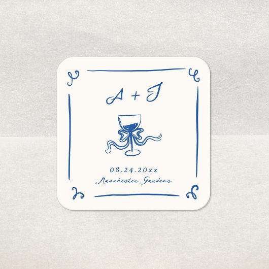 手お洒落引きネイビーブルーボウ結婚ズ スクエアシール