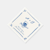 手お洒落引きネイビーブルーボウ結婚ズ スタンダードカクテルナプキン (角)