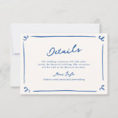 手お洒落引きネイビー結婚ブルー詳細 招待状 (正面)
