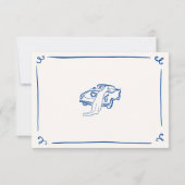 手お洒落引きネイビー結婚ブルー詳細 招待状 (裏面)