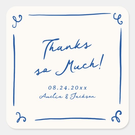 手お洒落引きネイビー結婚ブルー スクエアシール (正面)