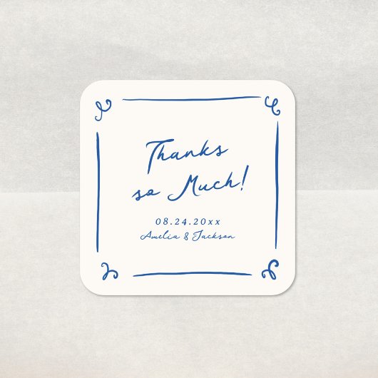 手お洒落引きネイビー結婚ブルー スクエアシール