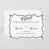 手お洒落引きハートの結婚親切な対応 出欠カード (正面/裏面)