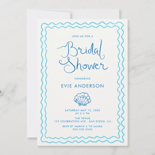 手お洒落引きビーチブライダルシャワー 招待状 (正面)