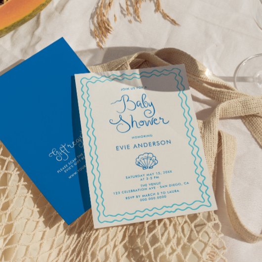 手お洒落引きビーチ赤ちゃんシャワー 招待状