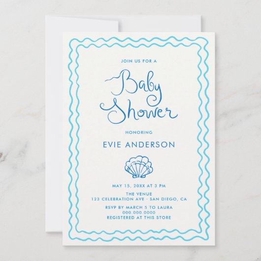 手お洒落引きビーチ赤ちゃんシャワー 招待状 (正面)
