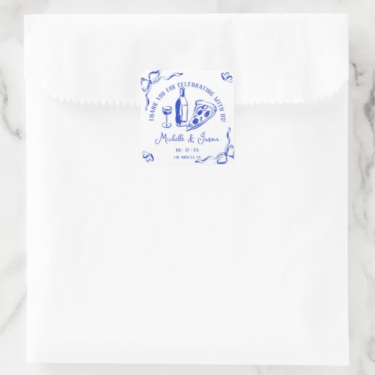 手お洒落引きピザボフランスのウありがとう スクエアシール (バッグ)