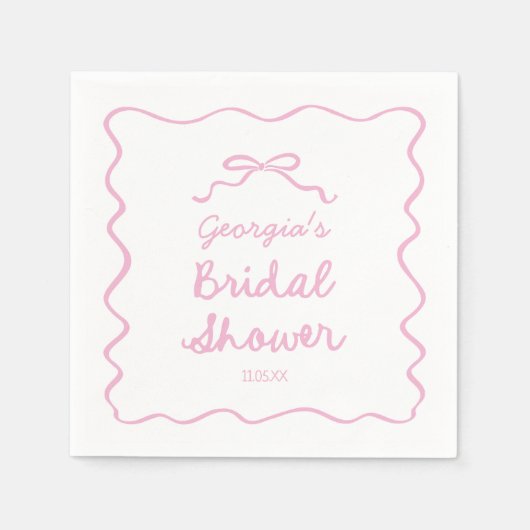 手お洒落引きピンクボウブライダルシャワー スタンダードカクテルナプキン (正面)