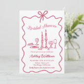 手お洒落引きピンクボウブライダルシャワー 招待状 (スタンド正面)