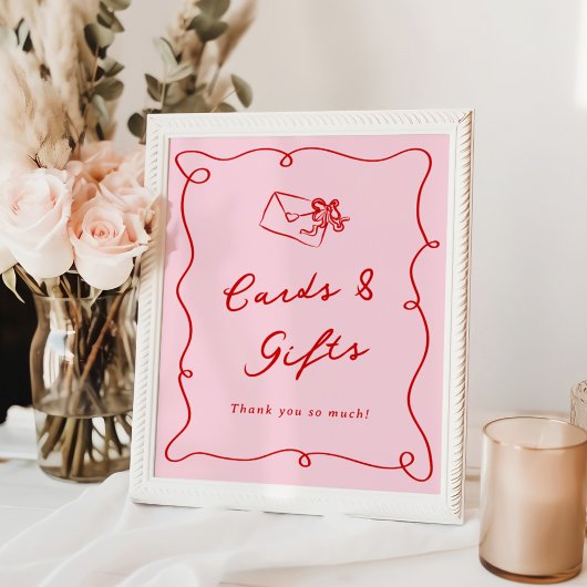 手お洒落引きピンク&レッドカード&ギフト ポスター