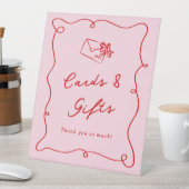 手お洒落引きピンク&レッドカード&ギフト 台座サイン (インサイチュ)