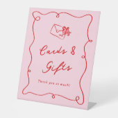 手お洒落引きピンク&レッドカード&ギフト 台座サイン (正面)