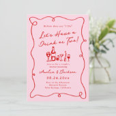 手お洒落引きピンク&赤カップルのシャワー 招待状 (スタンド正面)