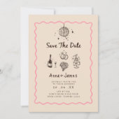 手お洒落引きファンキー結婚の 招待状 (正面)